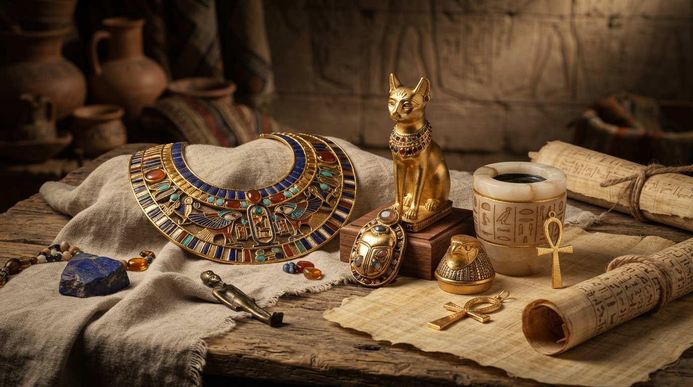 Retro egyptisk ring – Horus öga & Ankh-kors